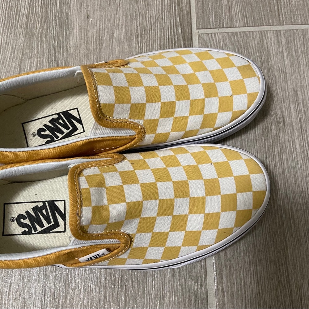 VANS yellow checkered slip ons